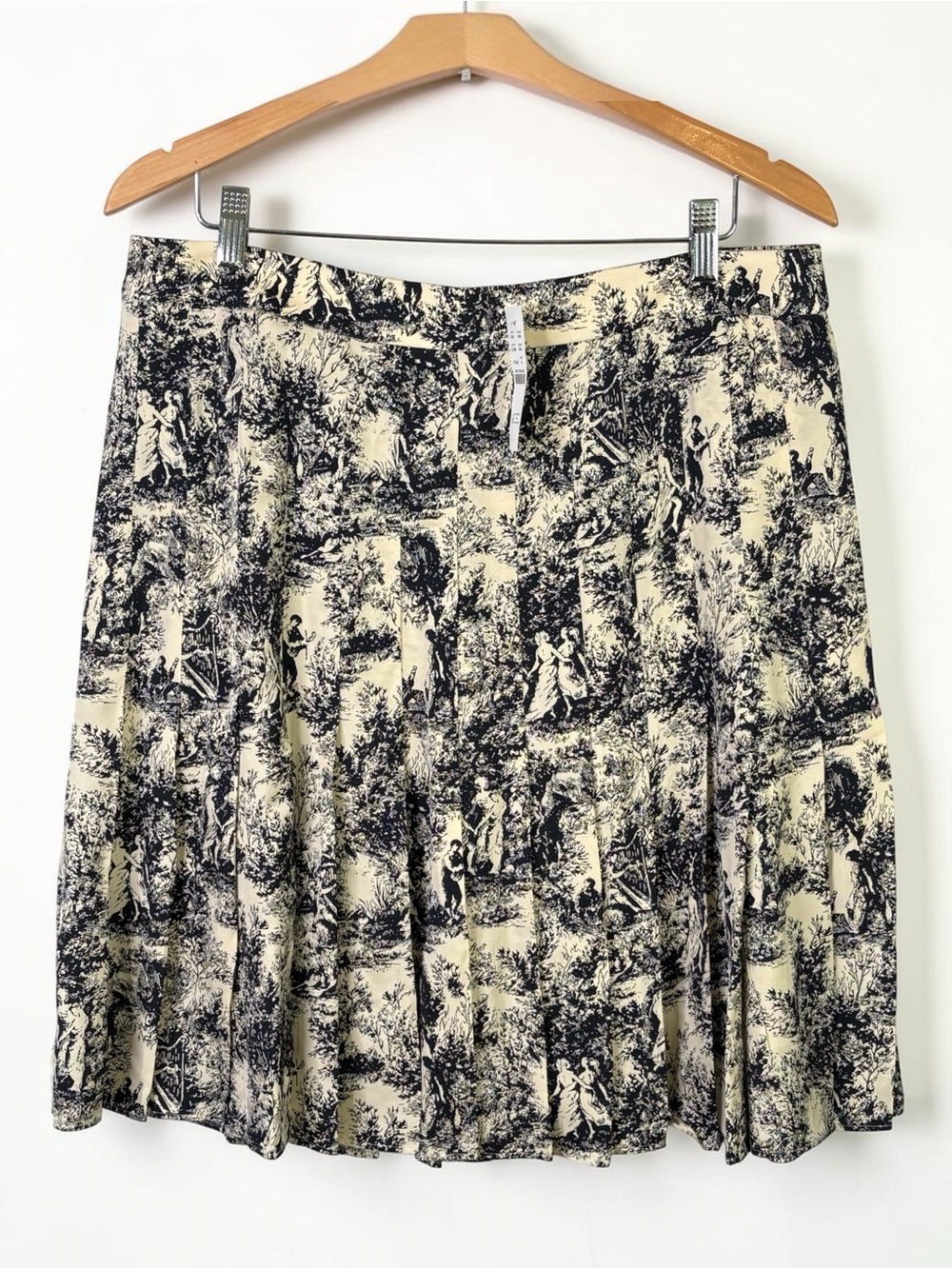 NWT J.Crew Pleated Toile Midi Skirt Drapey Viscose Twill Cream Black Size 14 - Picture 3 of 10